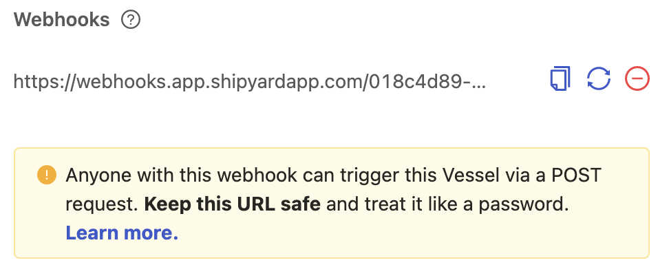 View on the Triggers tab when a webhook has been created.