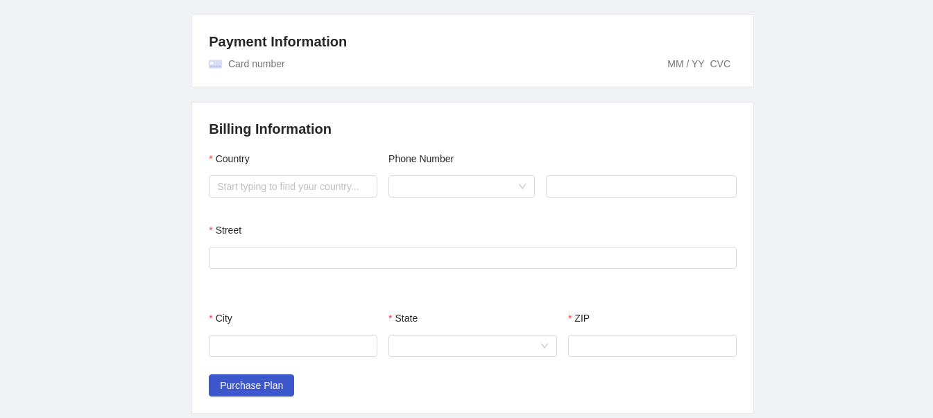 Billing tab Payment Info in the Shipyard UI