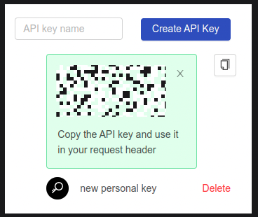 API keys generated API key value