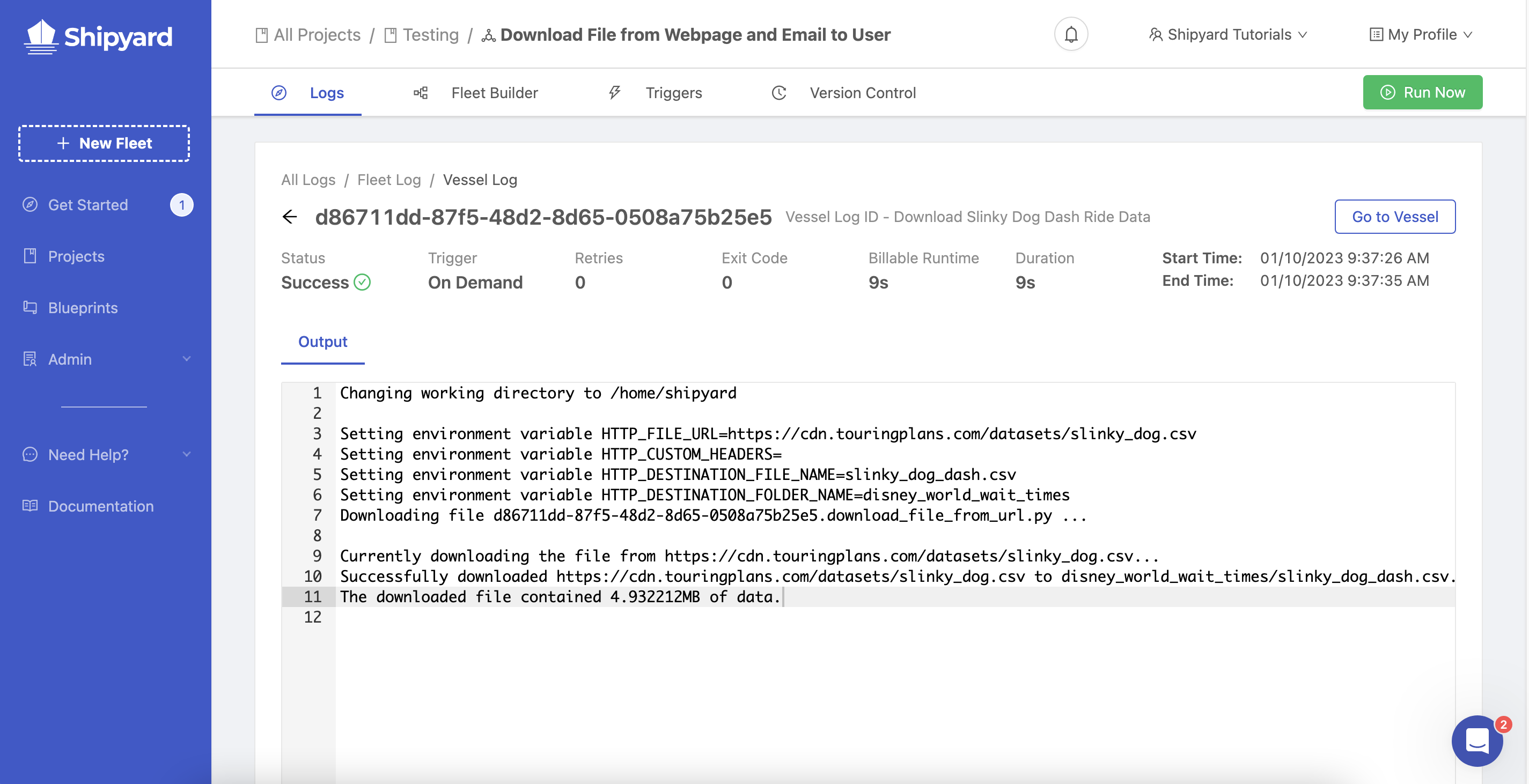 Successful Log Output