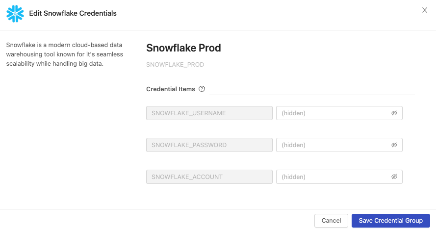 Example Snowflake Credential Group